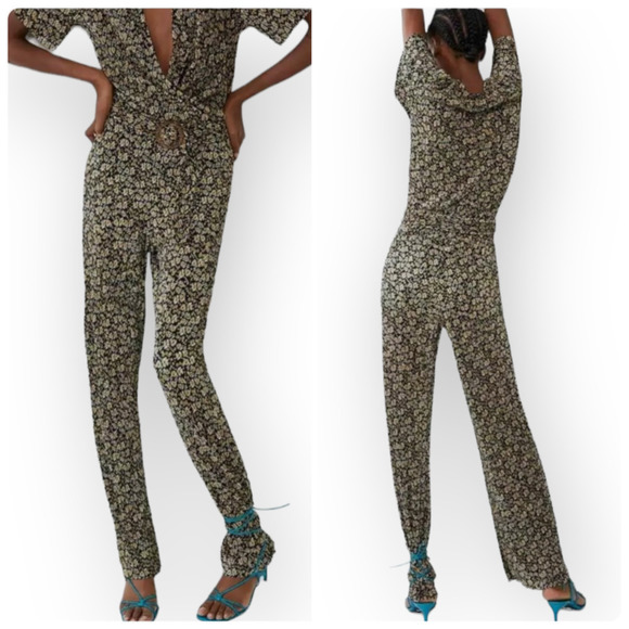 Zara Floral Belted Jumpsuit Bloggers Favorite Size Medium - Picture 7 of 11